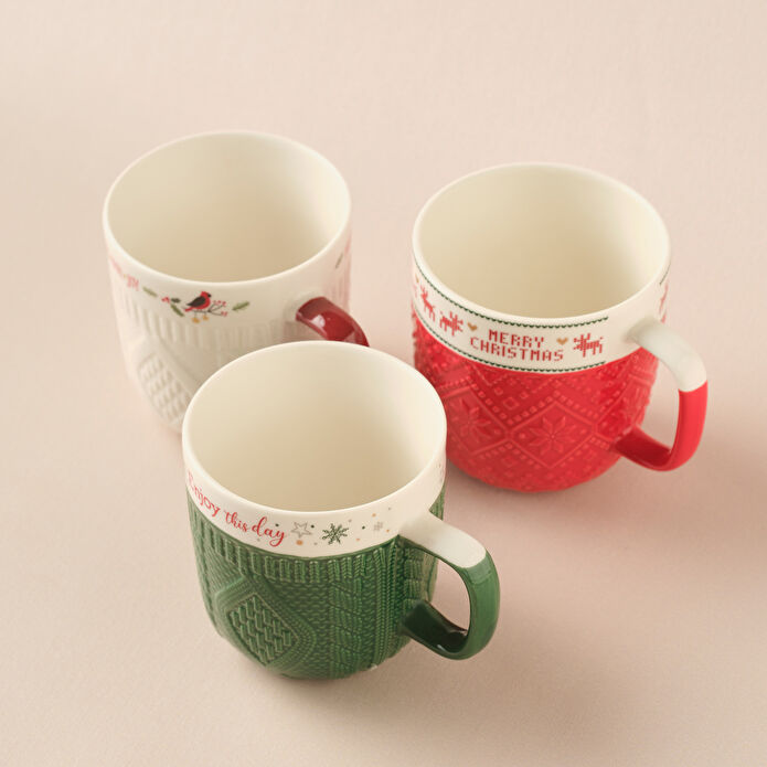 Karaca New Year Yılbaşı Hope and Joy 3 Kişilik Kupa Seti 340 ml