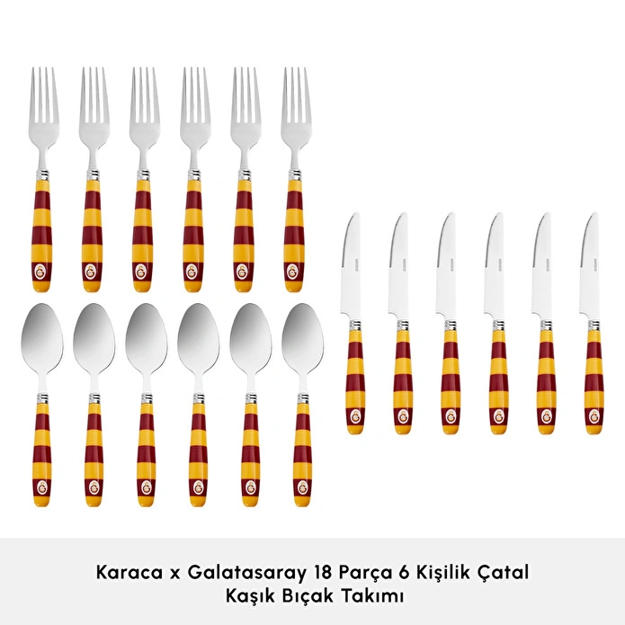 Karaca x Galatasaray Lisanslı 18 Parça 6 Kişilik Çatal Kaşık Bıçak Takımı