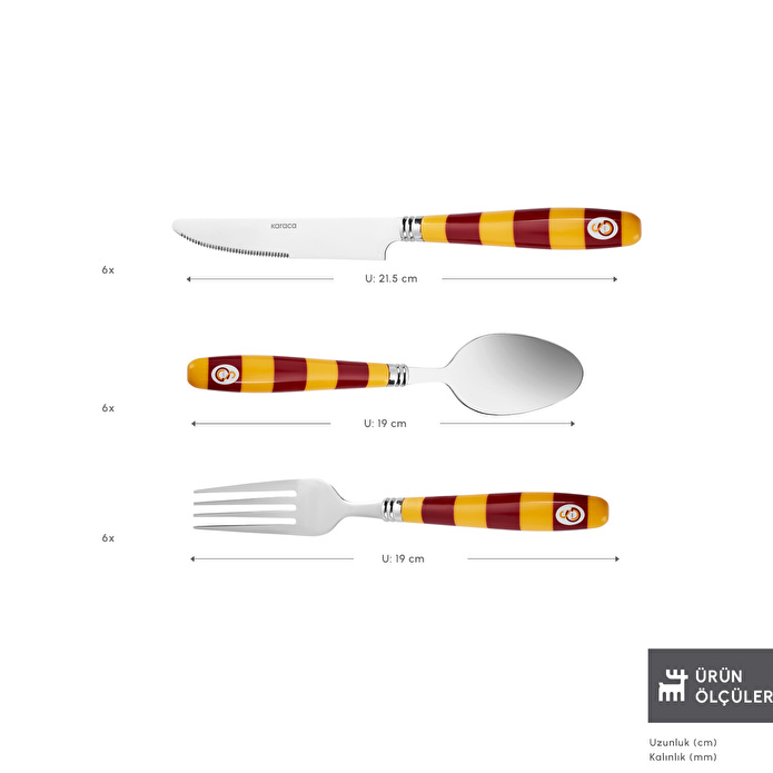 Karaca x Galatasaray Lisanslı 18 Parça 6 Kişilik Çatal Kaşık Bıçak Takımı