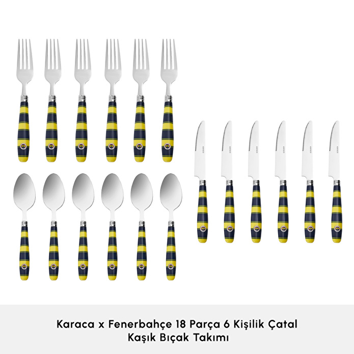 Karaca x Fenerbahçe Lisanslı 18 Parça 6 Kişilik Çatal Kaşık Bıçak Takımı