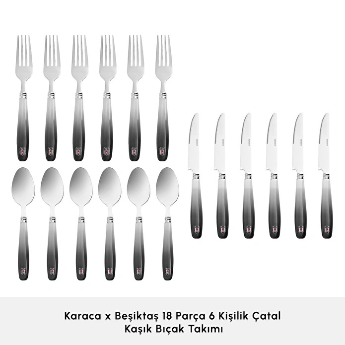 Karaca x Beşiktaş Lisanslı 18 Parça 6 Kişilik Çatal Kaşık Bıçak Takımı