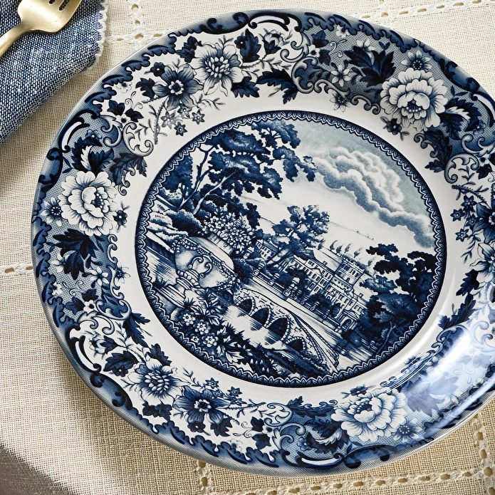 Karaca Old Town 4 Parça Pasta Takımı Mavi 21 cm