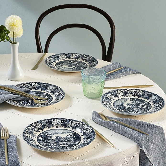 Karaca Old Town 4 Parça Pasta Takımı Mavi 21 cm