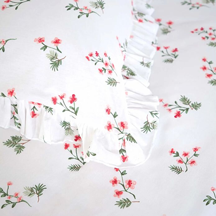 Karaca Home Silvie Fırfırlı %100 Pamuk Tek Kişilik Kişilik Nevresim Takımı Kırmızı