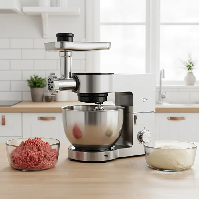 Karaca Multichef Ultra Inox Kıyma Çekme/Sucuk-Sosis/İçli Köfte Aparatlı Hamur Yoğurma Makinesi 2000W 8L