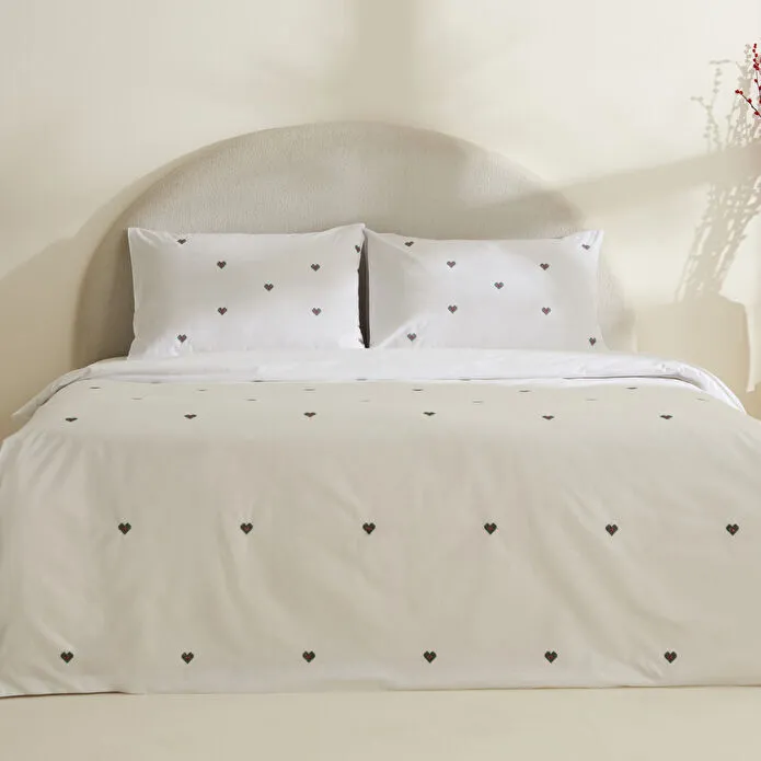 Karaca Home Amour Mio %100 Pamuk Çift Kişilik Nakışlı Nevresim Takımı Beyaz