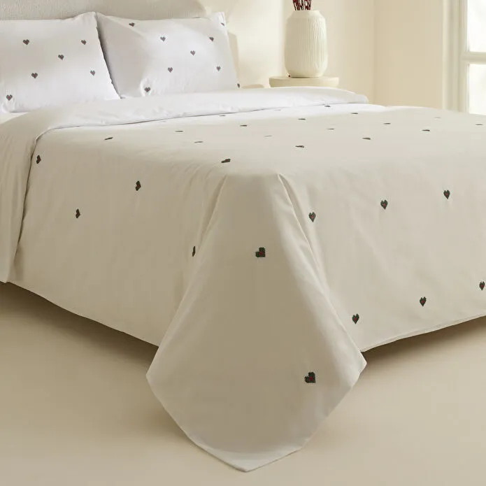 Karaca Home Amour Mio %100 Pamuk Çift Kişilik Nakışlı Nevresim Takımı Beyaz