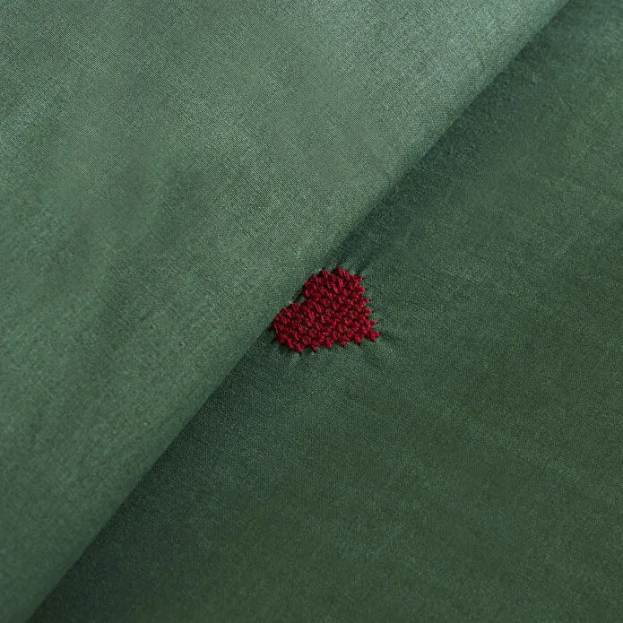 Karaca Home Amour Mio %100 Pamuk Çift Kişilik Nakışlı Nevresim Takımı Koyu Yeşil