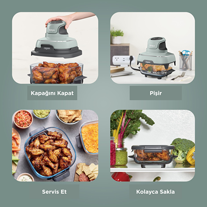 Ninja Crispi 4 in 1 Taşınabilir Cam Hazneli Pişirme Sistemi - Sage Green