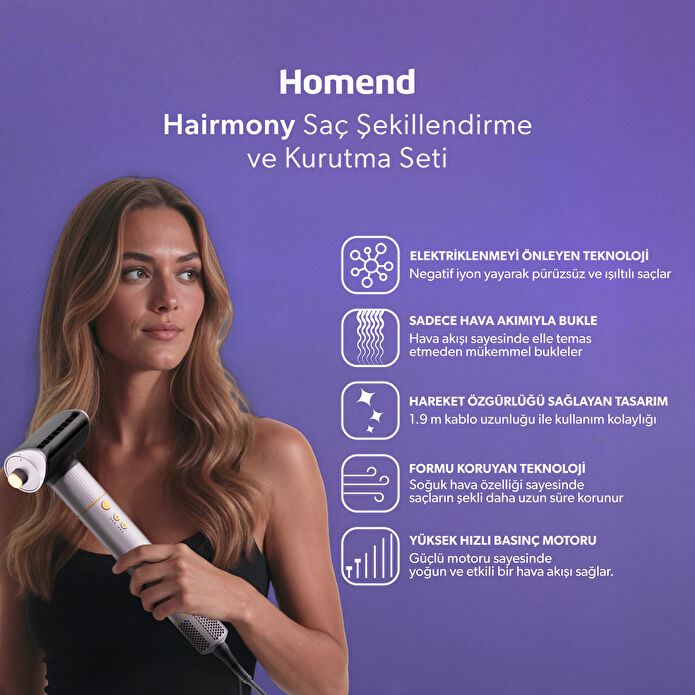 Homend Hairmony 4606h Plus Saç Kurutma ve Şekillendirme Seti Mor