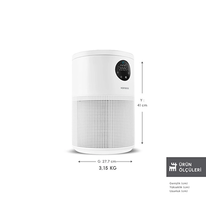 Karaca Oksijen Plus S1 Compact Hava Temizleyici HEPA Filtreli (True HEPA / H13) ve Akıllı Lazer Sensörlü Matte White