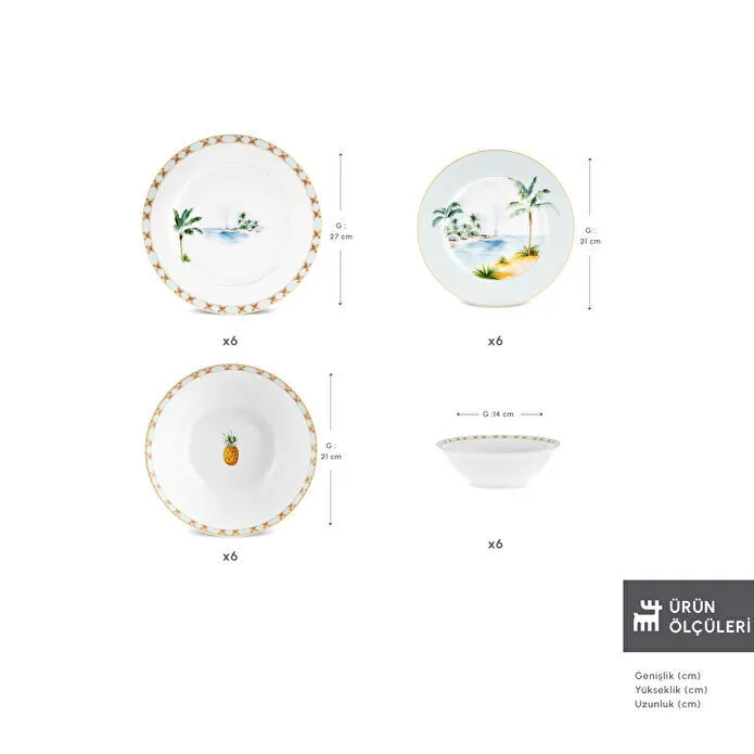 Karaca Forever Bone Tropical 24 Parça 6 Kişilik Yemek Takımı