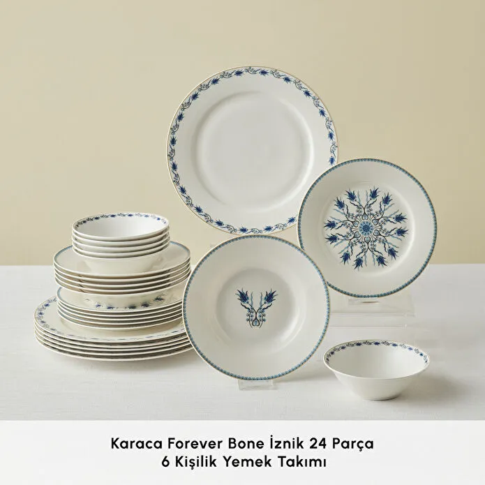 Karaca Forever Bone İznik 24 Parça 6 Kişilik Yemek Takımı