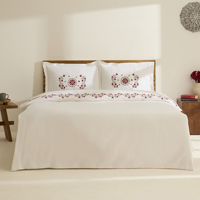 Karaca Home Layali Nakışlı Çift Kişilik Nevresim Takımı Beyaz