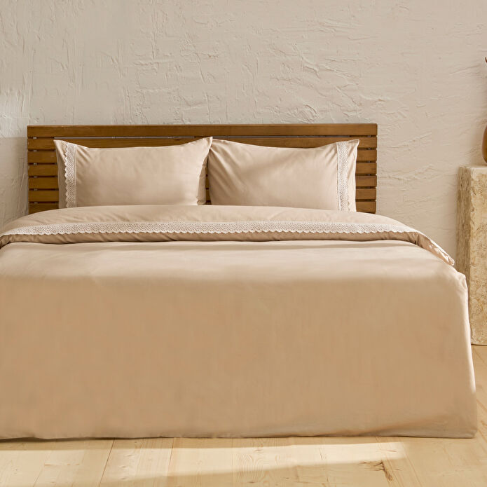 Karaca Home Lenmor %100 Pamuk Çift Kişilik Nevresim Takımı Bej