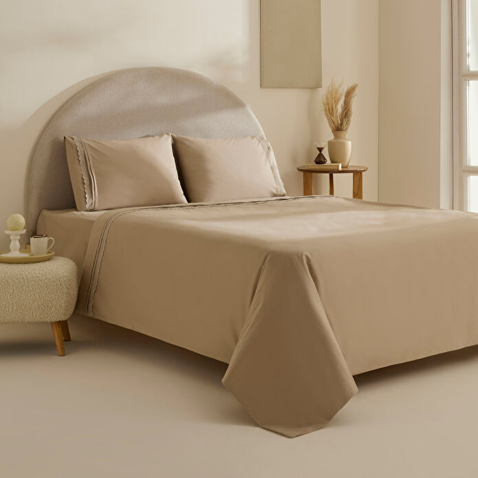 Karaca Home Lenmor %100 Pamuk Çift Kişilik Nevresim Takımı Bej