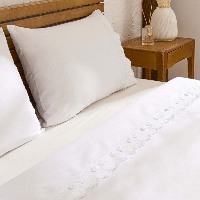 Karaca Home Delvyn %100 Pamuk Çift Kişilik Nevresim Takımı Beyaz