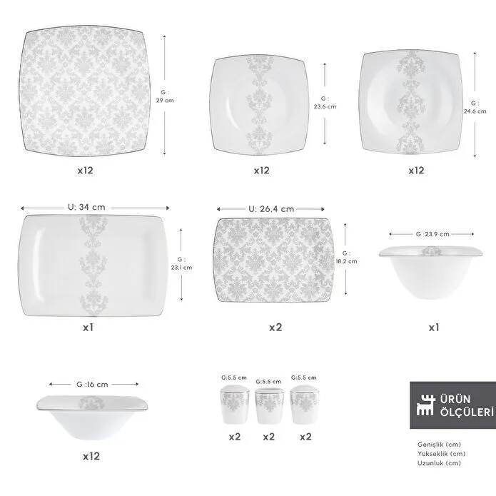 Karaca Fine Pearl Paris 58 Parça 12 Kişilik Yemek Takımı