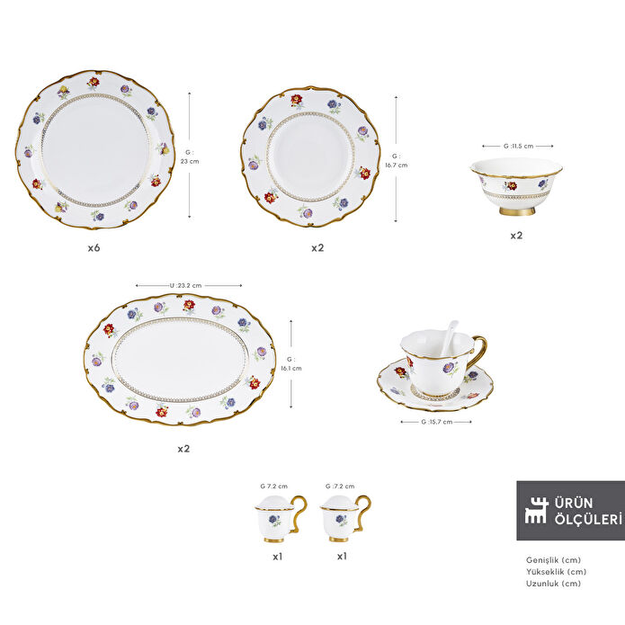 Karaca Royal Bone Diana 32 Parça 6 Kişilik Kahvaltı Takımı Gold