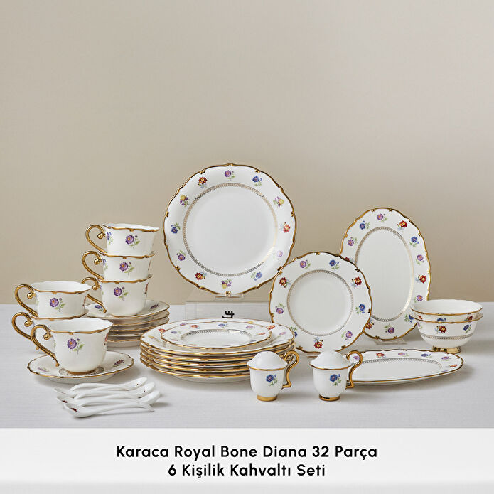 Karaca Royal Bone Diana 32 Parça 6 Kişilik Kahvaltı Takımı Gold