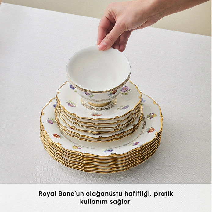 Karaca Royal Bone Diana 32 Parça 6 Kişilik Kahvaltı Takımı Gold