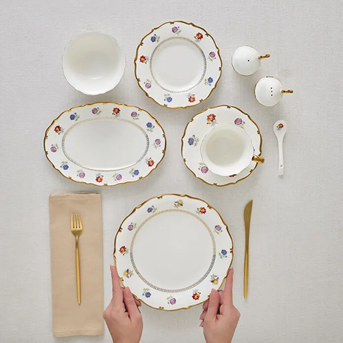 Karaca Royal Bone Diana 32 Parça 6 Kişilik Kahvaltı Takımı Gold