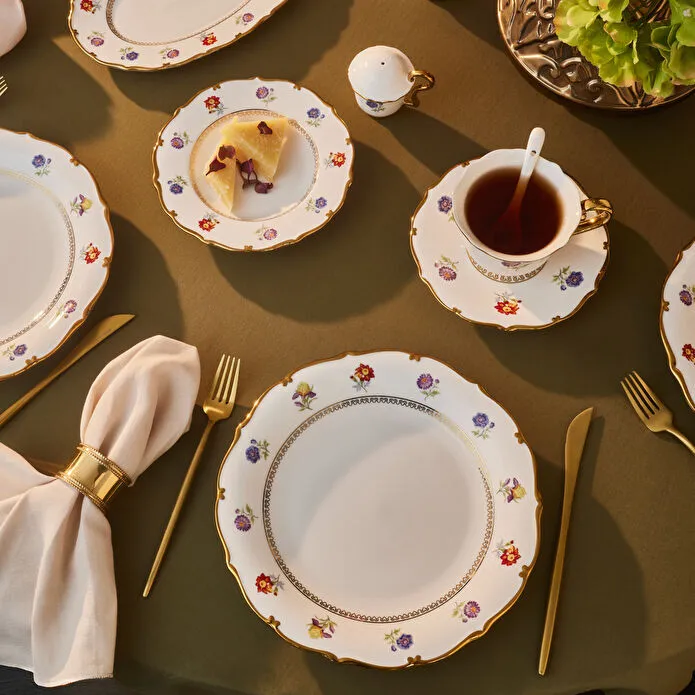 Karaca Royal Bone Diana 32 Parça 6 Kişilik Kahvaltı Takımı Gold