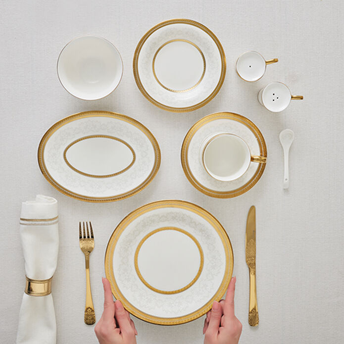 Karaca Royal Bone Charlotte 32 Parça 6 Kişilik Kahvaltı Takımı Gold