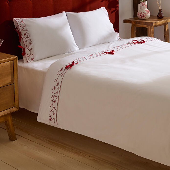 Karaca Home Calia %100 Pamuk Nakışlı Çift Kişilik Nevresim Takımı Beyaz