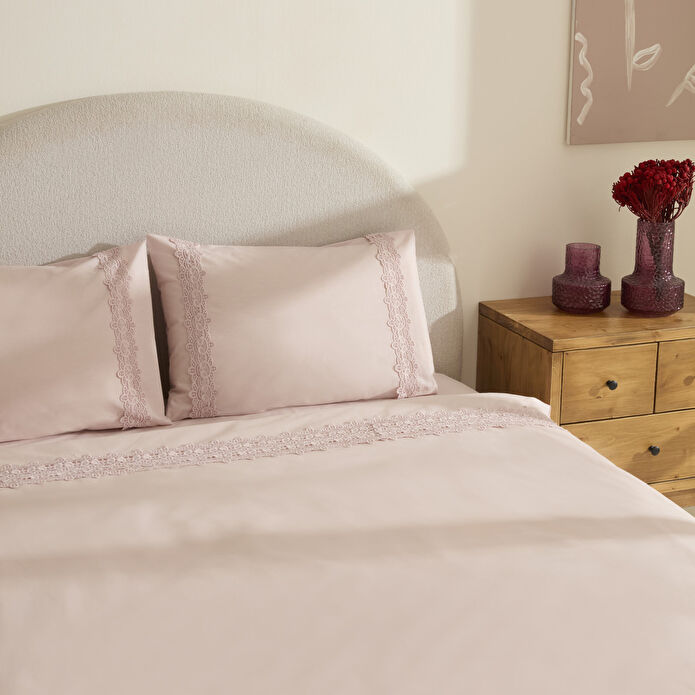 Karaca Home Nuvia Güpürlü Çift Kişilik Nevresim Takımı Pudra