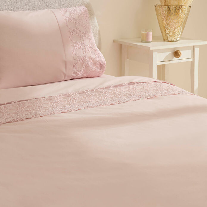 Karaca Home Elarıa Dantelli Çift Kişilik Nevresim Takımı Pudra