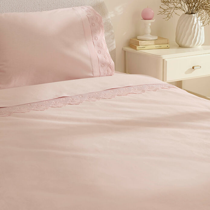 Karaca Home Teora %100 Pamuk Dantelli Çift Kişilik Nevresım Takımı Pudra