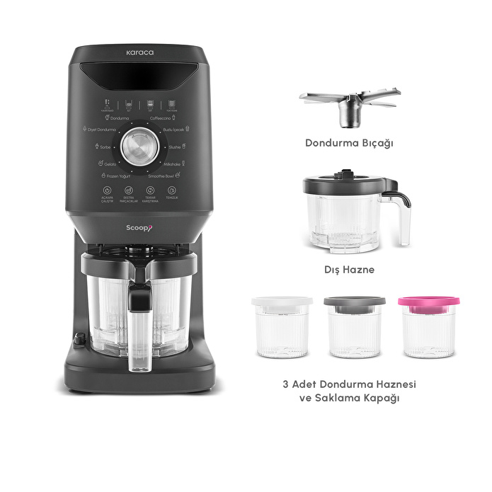 Karaca Scoopi 10 in 1 Dondurma Makinesi Matte Black