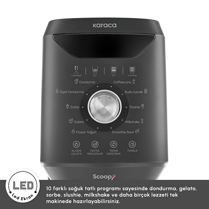 Karaca Scoopi 10 in 1 Dondurma Makinesi Matte Black