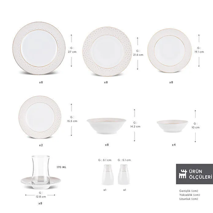 Karaca Elegance Bone Alessa 60 Parça 8 Kişilik Yemek Takımı ve Kahvaltı Seti