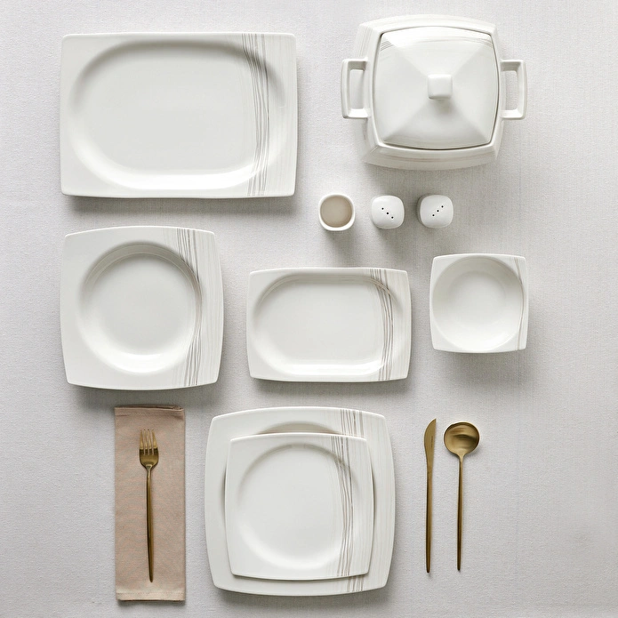 Karaca Square Bone X5 60 Parça 12 Kişilik Kare Yemek Takımı Gold