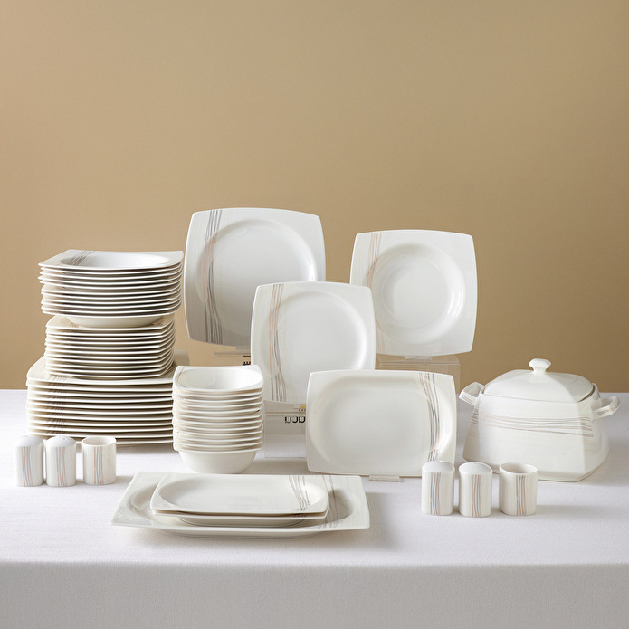 Karaca Square Bone X5 60 Parça 12 Kişilik Kare Yemek Takımı Gold