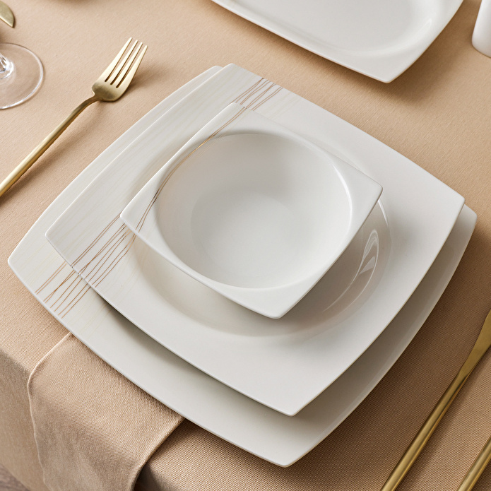 Karaca Square Bone X5 60 Parça 12 Kişilik Kare Yemek Takımı Gold