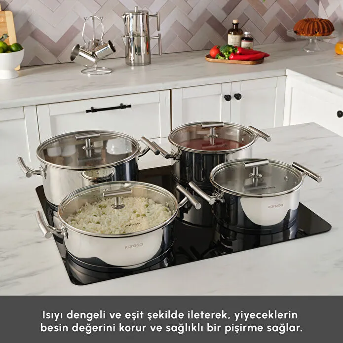 Karaca Vanilla İndüksiyon Tabanlı 15 Parça Çelik Tencere Seti
