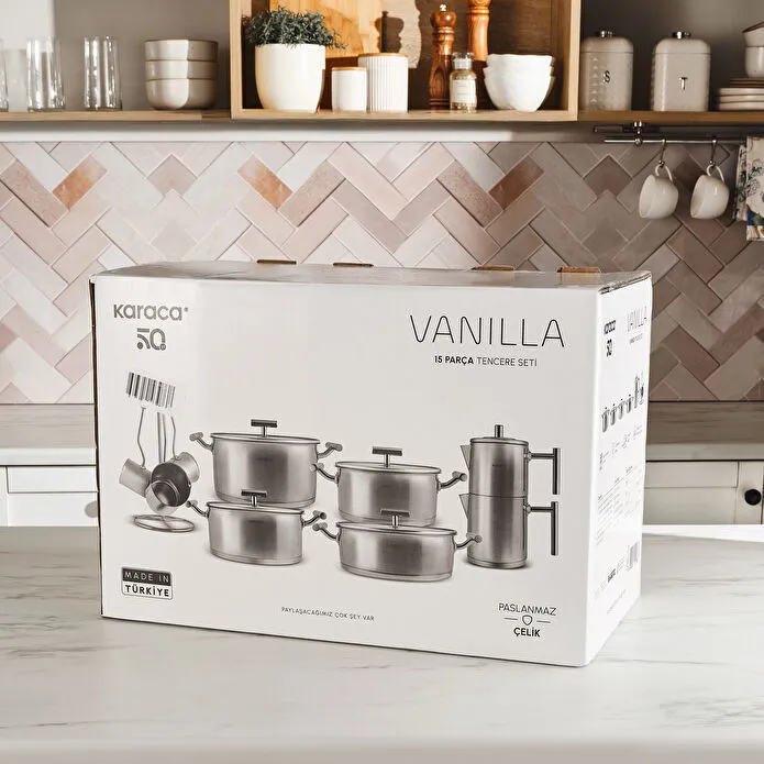 Karaca Vanilla İndüksiyon Tabanlı 15 Parça Çelik Tencere Seti
