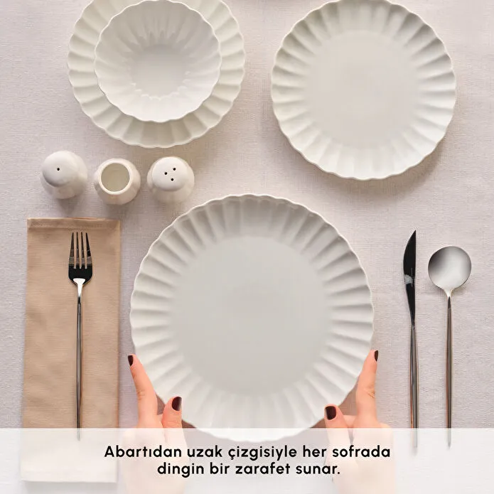 Karaca Stream Bone Umbrella 53 Parça 12 Kişilik Yemek Takımı Beyaz