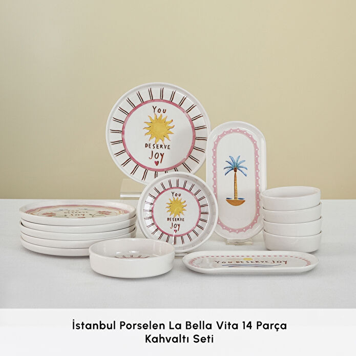 İstanbul Porselen La Bella Vita 14 Parça 6 Kişilik Kahvaltı Takımı