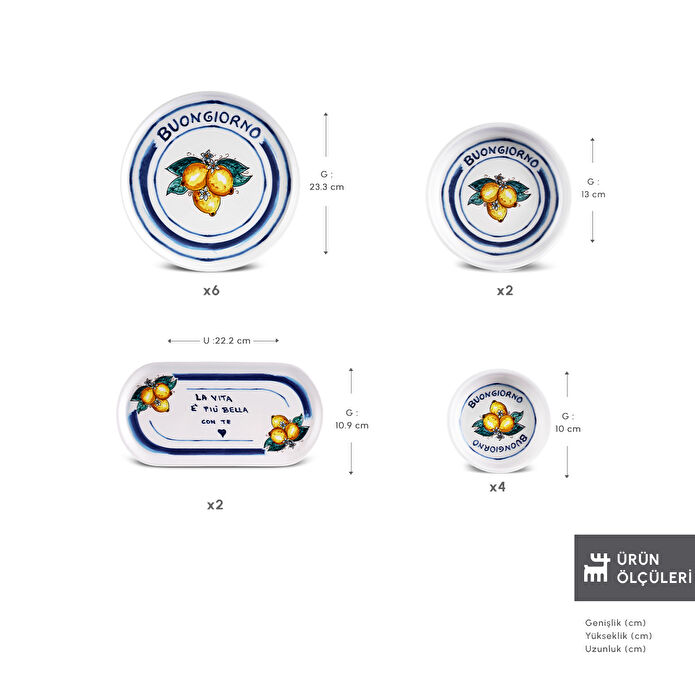 İstanbul Porselen Buongiorno 14 Parça 6 Kişilik Kahvaltı Takımı