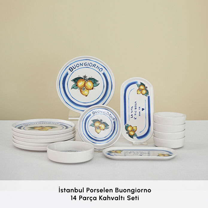 İstanbul Porselen Buongiorno 14 Parça 6 Kişilik Kahvaltı Takımı