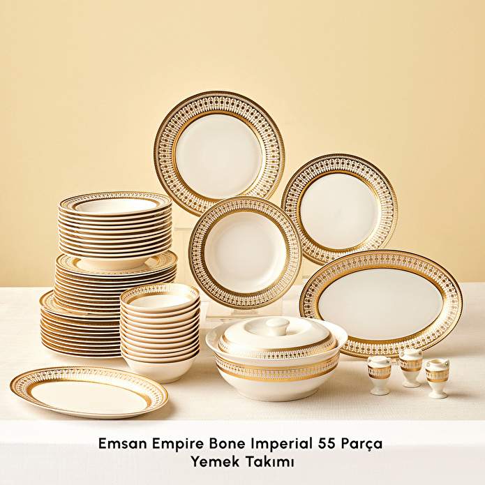 Emsan Empire Bone Imperial 55 Parça 12 Kişilik Yemek Takımı Gold
