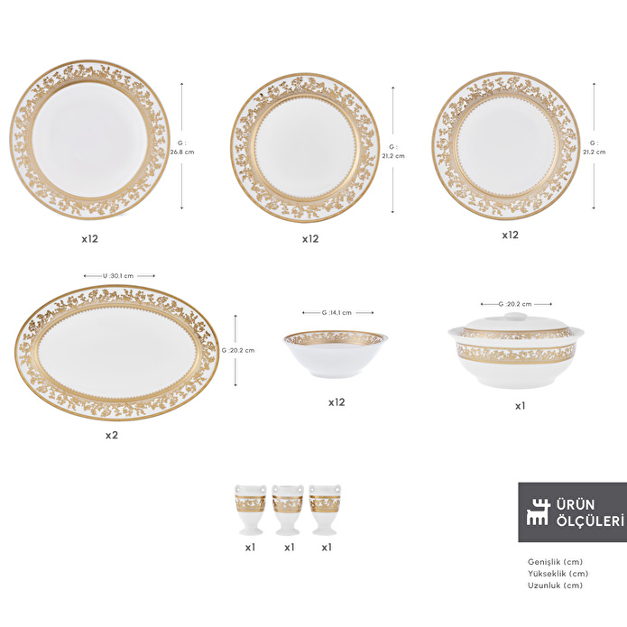 Emsan Empire Bone Majeste 55 Parça 12 Kişilik Yemek Takımı Gold