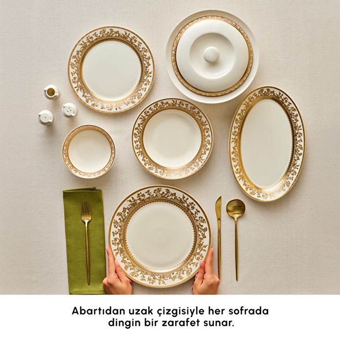 Emsan Empire Bone Majeste 55 Parça 12 Kişilik Yemek Takımı Gold