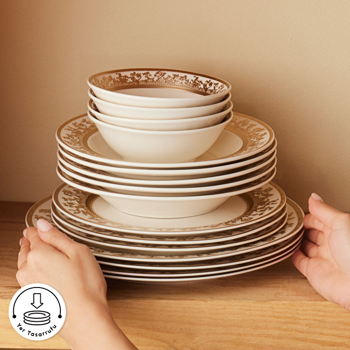 Emsan Empire Bone Majeste 55 Parça 12 Kişilik Yemek Takımı Gold