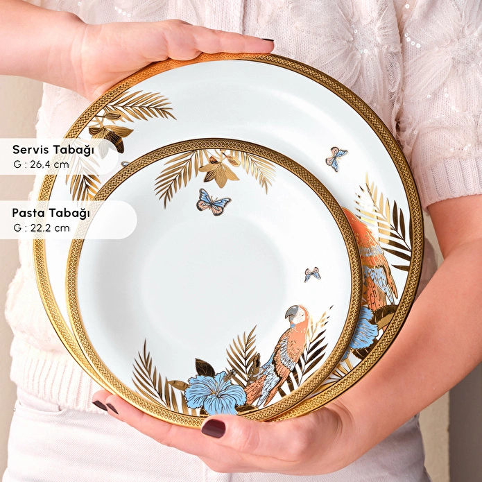 Karaca Royal Bone Golden Palms 55 Parça 12 Kişilik Yemek Takımı