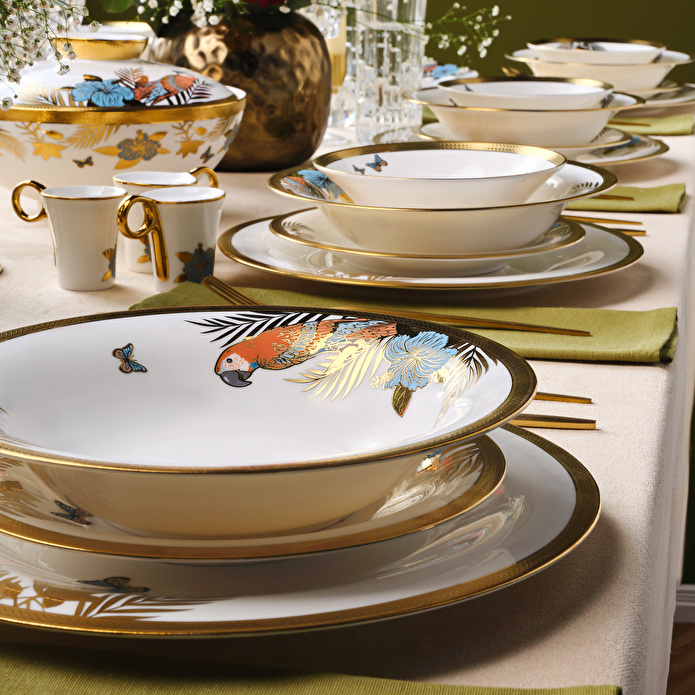 Karaca Royal Bone Golden Palms 55 Parça 12 Kişilik Yemek Takımı